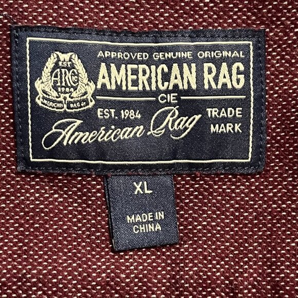 American Rag Burgandy Red Brushed Twill Long Sleeve Untucked Button-Down Shirt - Picture 6 of 7